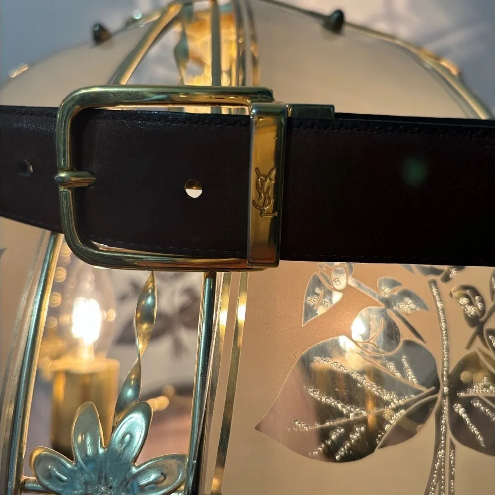 Yves Saint Laurent Solid Brass Buckle Reversible Brown Black Leather Belt